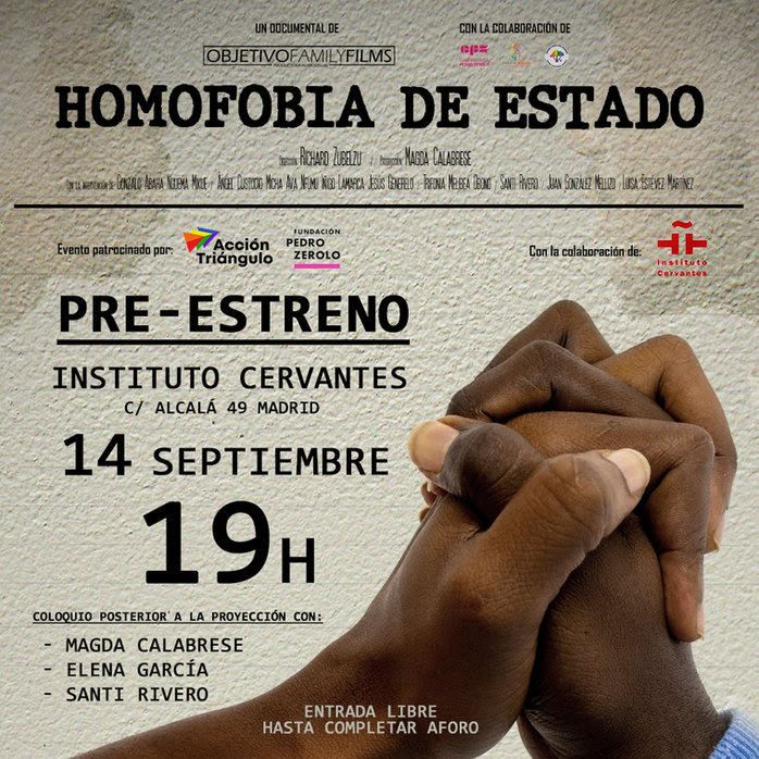 culturapress.es "Homofobia de estado" sobre el colectivo LGTBI en Guinea Ecuatorial, pre-estreno el 14 de septiembre en el Instituto Cervantes de Madrid honofobia-del-estado-instituto-crevantes